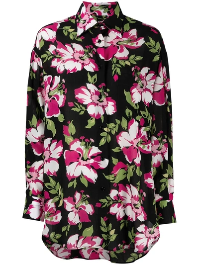 Tom Ford Floral-print Long-sleeve Shirt In Black