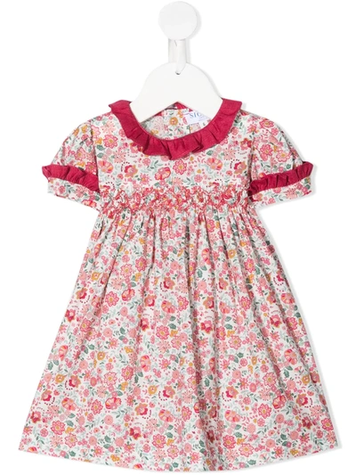 Siola Babies' Floral-print Ruffled Dress In Pink