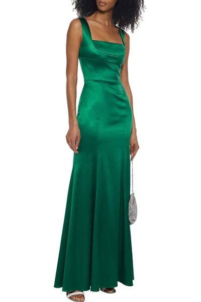 Dolce & Gabbana Fluted Silk-blend Satin-twill Gown In Emerald