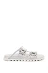 Roger Vivier Slidy Viv Strass Buckle Crystal-embellished Metallic-woven Sliders In Trasparente Argento (silver)