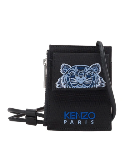 Kenzo Canvas Kampus Tiger Card Holder With Long Strap In Black