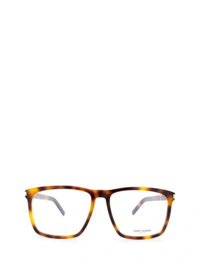 Saint Laurent Tortoiseshell Sl 435 Slim Square Glasses In Brown