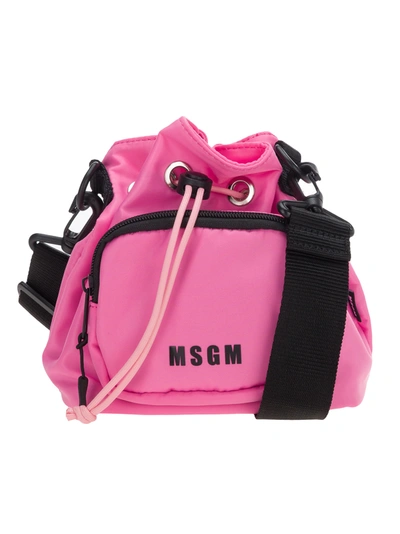 Msgm Logo-print Bucket Bag In Pink