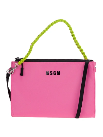 Msgm Logo Printed Zipped Shoulder Bag In Pink