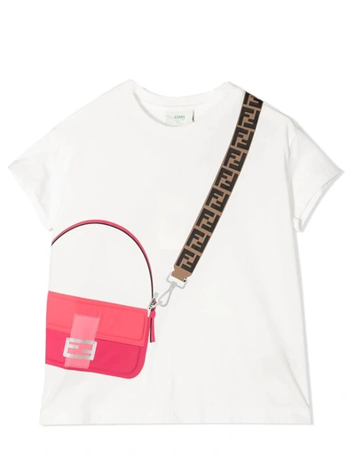 Fendi Kids' Bag-print Cotton T-shirt In Bianco