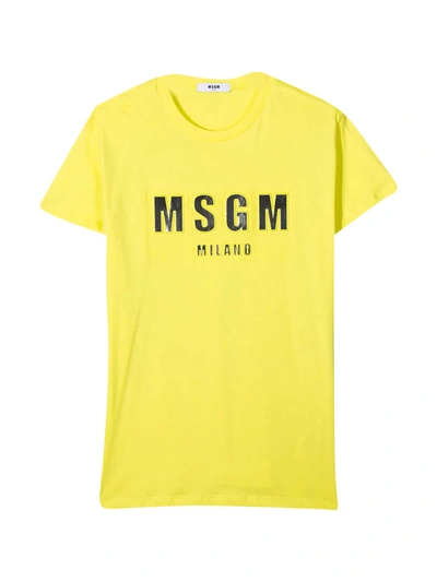 Msgm Teen Metallic Logo-print Cotton T-shirt In Giallo