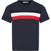 MONCLER BLUE T-SHIRT FOR BOY WITH LOGO,11762965