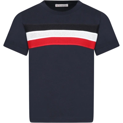 Moncler Kids' Blue T-shirt For Boy With Logo