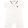 Moncler Ivory Romper For Babyboy With Patch In White