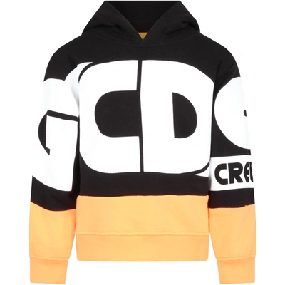 Gcds Mini Multicolor Sweatshirt For Kids With Logo In Nero/arancio