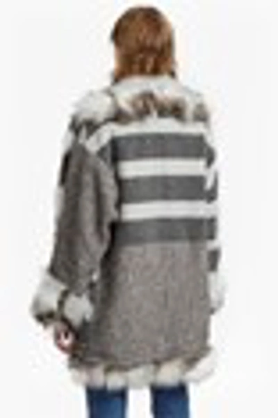 French Connection Noemi Coating Faux Fur Trim Coat In Grey/white