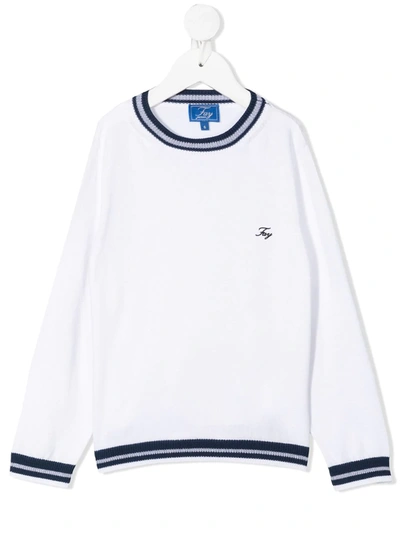 Fay Kids' Logo-embroidered Cotton Jumper In Bianco/blu