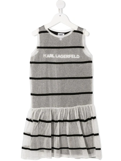 Karl Lagerfeld Kids' Striped Jersey-knit Layered Dress In White,black