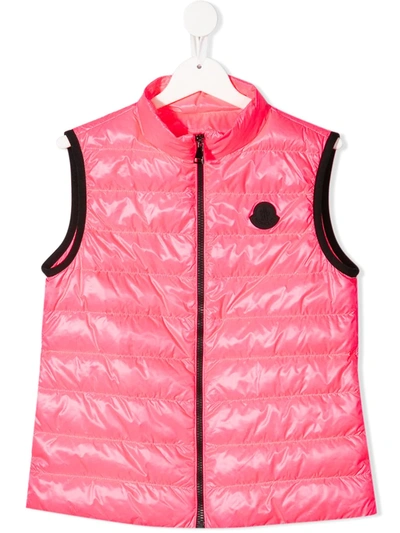 Moncler Kids' Logo Patch Padded Gillet In Pink & Purple