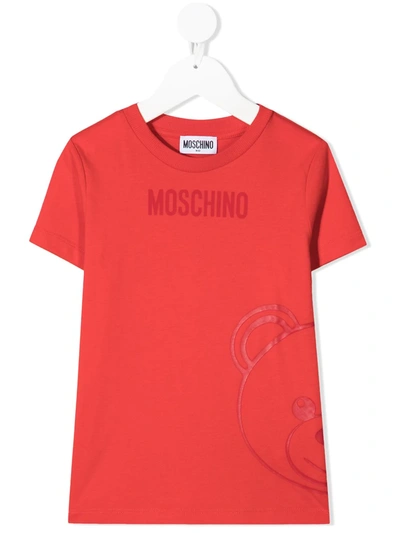 Moschino Teen Bear-motif Logo-print T-shirt In Red
