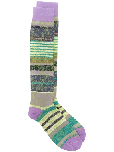 Etro Paisley-print Striped Jacquard Socks In Green