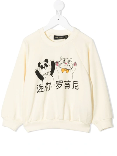 Mini Rodini Kids Sweatshirt Cat And Panda Sp For For Boys And... In Cream