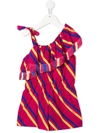 Msgm Teen One-shoulder Striped Playsuit In Pink