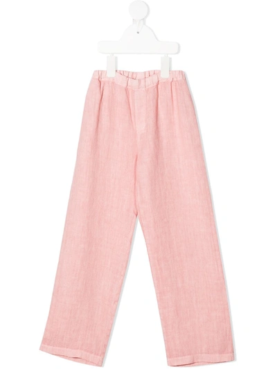 Siola Kids' Elasticated Linen Trousers In Pink
