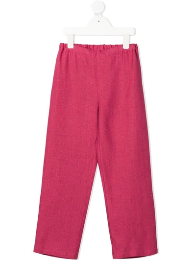 Siola Kids' Elasticated Linen Track Trousers In Pink