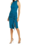 Eliza J Sleeveless Pleat Ruffle Sheath Dress In Dk Teal