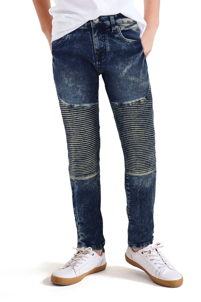 X-ray Kids' Acid Wash Moto Jeans In Medium Blue