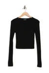 Naadam Long Sleeve Knit Crop Top In Black