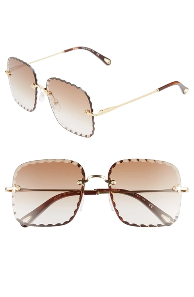 Chloé 59mm Rosie Square Sunglasses In Gold/ Gradient Brown