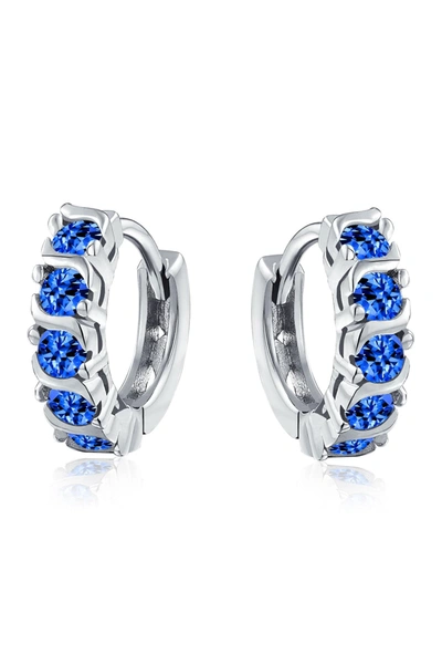 Bling Jewelry Blue Cz Huggie Hoop Earrings In Blue