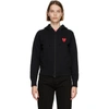 Comme Des Garçons Play Zipped Hoodie With Double Heart Patch In Black