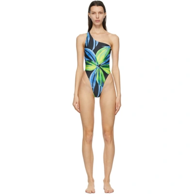 Louisa Ballou Ssense Exclusive Blue & Yellow Plunge One-piece Swimsuit In Dream Catch
