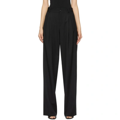 Saint Laurent Pleated Grain De Poudre Wool Wide-leg Pants In Black