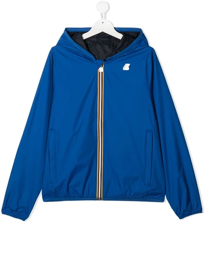 K-way Kids' Reversible Hooded Rain Jacket In Blue