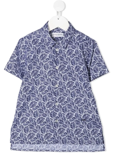 Paolo Pecora Kids' Leaf-print Short-sleeved Shirt In Blue