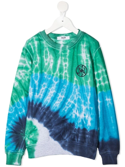 Msgm Kids' Tie-dye Sweatshirt In Grey Blue And Green In Multicolour