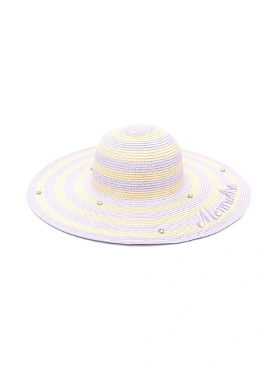 Monnalisa Kids' Crystal-embellished Striped Sun Hat In Neutrals