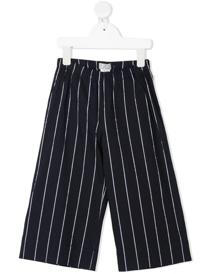 Il Gufo Kids' Mid-rise Stripe-print Straight-leg Trousers In Blue