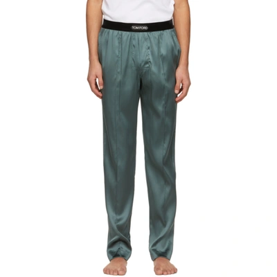Tom Ford Velvet-trimmed Stretch-silk Satin Pyjama Trousers In 314 Sage