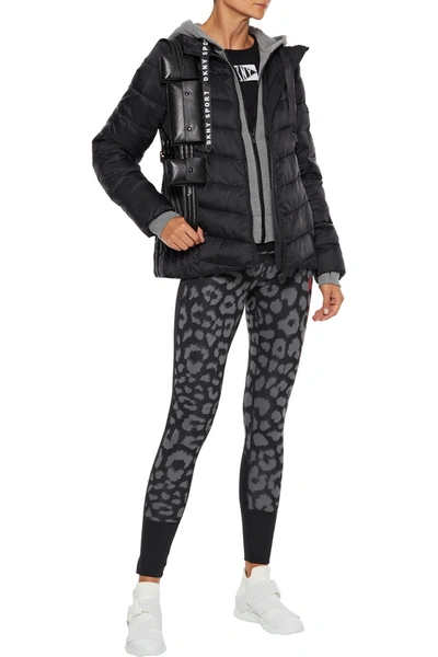 Dkny Layered Quilted Shell And Mélange Jersey Hooded Jacket In Black