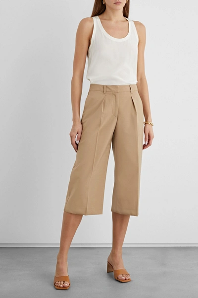 Iris & Ink Cynthia Cropped Pleated Woven Straight-leg Trousers In Camel