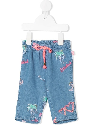 Billieblush Babies' Graphic-print Drawstring Jeans In 蓝色