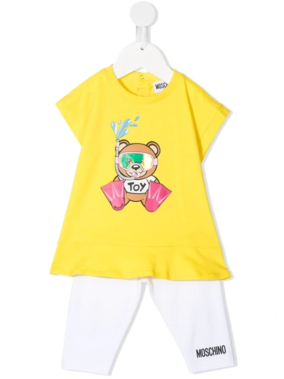 Moschino Babies' Teddy Bear Print Tracksuit In Yellow