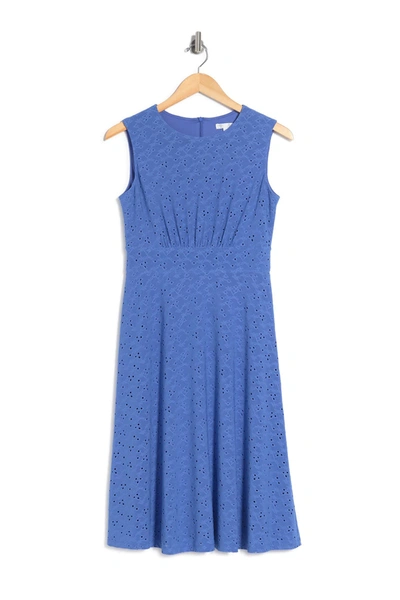 London Times Petite Banded-waist Midi Dress In Cobalt