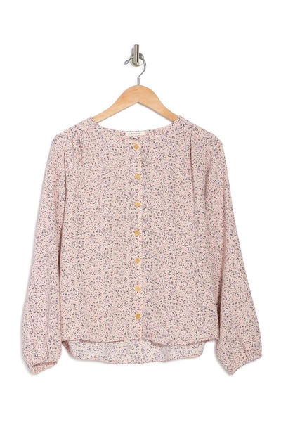 Pleione Ditsy Floral Button Front Blouse In Blush Ditsy