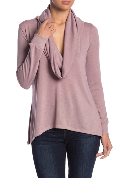 Go Couture Cowl Neck High/low Tunic Sweater In Pink