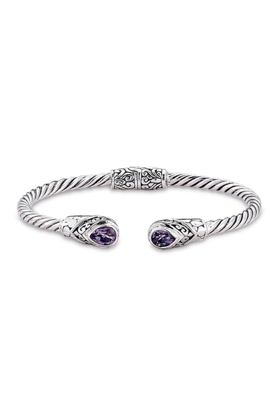 Samuel B Jewelry Sterling Silver Amethyst Twisted Cable Bangle Bracelet In Purple