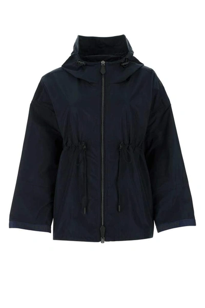 Burberry Hooded Zipped Jacket In Blue