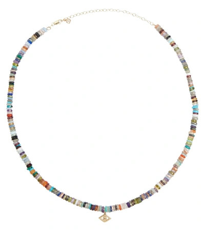 Sydney Evan Evil Eye 14kt Gold Beaded Necklace In Multicoloured