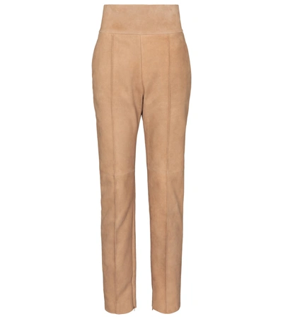 Alexandre Vauthier High-rise Suede Trousers In Beige