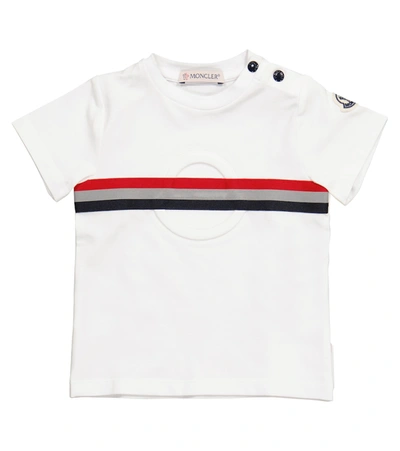 Moncler Raised Logo Stripe Detail T-shirt In White